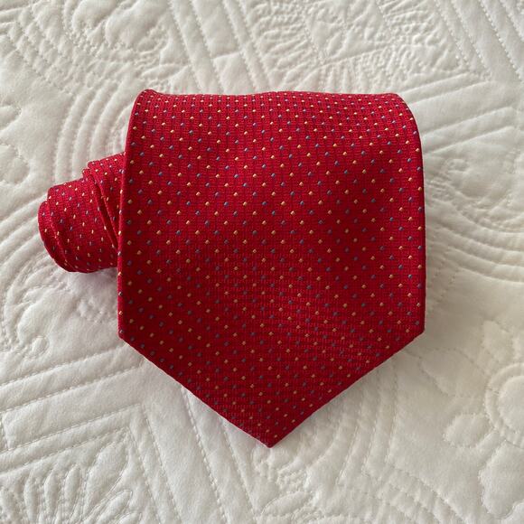 Daniel De Fasson Studio Silk Tie Red Blue Yellow Geo Dot - Picture 1 of 3